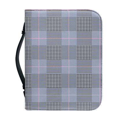 Navy Blue Prince of Wales Check Print Leather Bible Cover