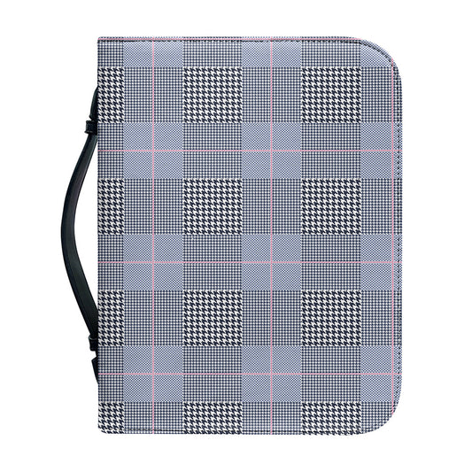 Navy Blue Prince of Wales Check Print Leather Bible Cover