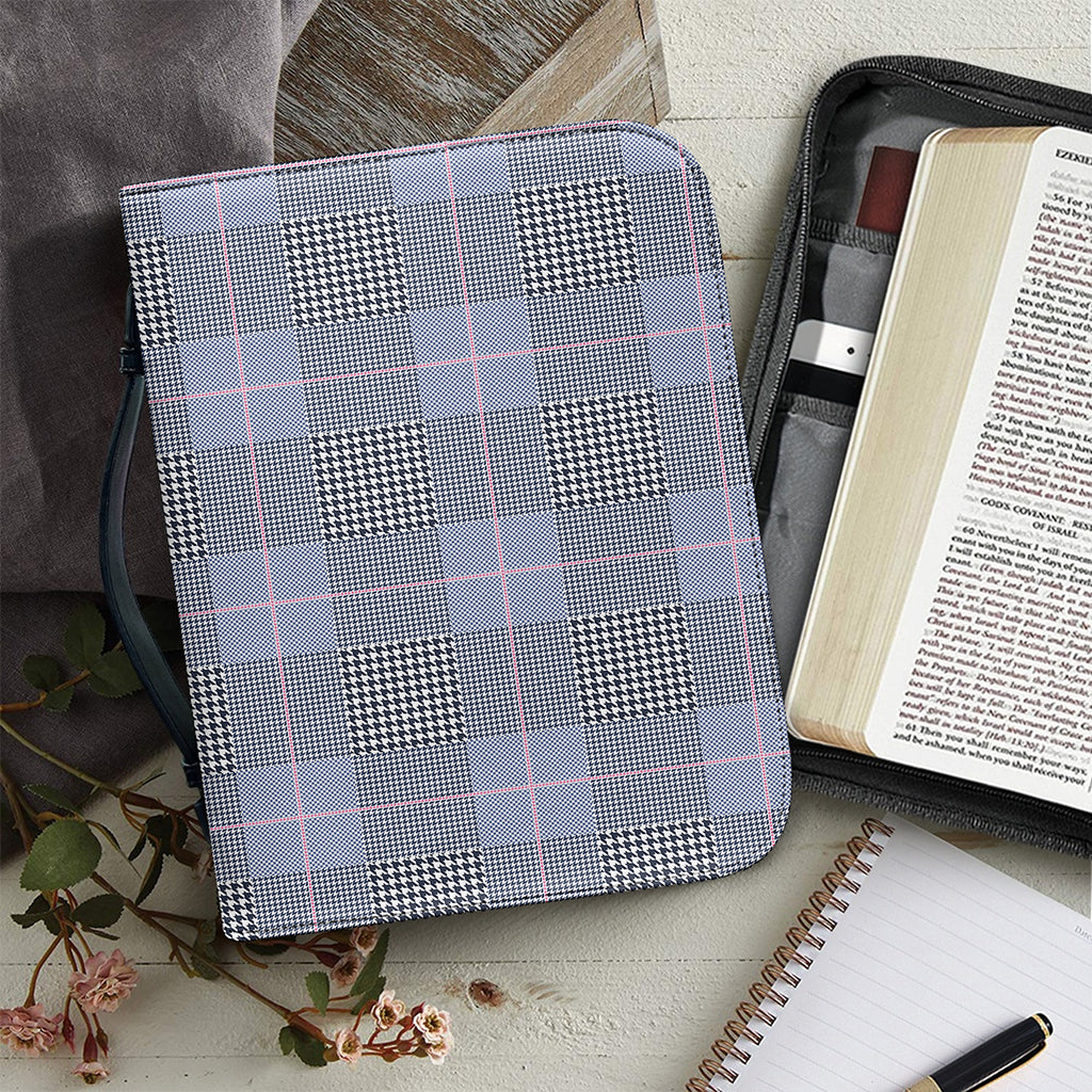 Navy Blue Prince of Wales Check Print Leather Bible Cover