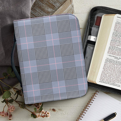 Navy Blue Prince of Wales Check Print Leather Bible Cover