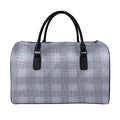 Navy Blue Prince of Wales Check Print Leather Duffel Bag