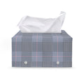 Navy Blue Prince of Wales Check Print Leather Tissue Box Cover