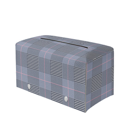 Navy Blue Prince of Wales Check Print Leather Tissue Box Cover