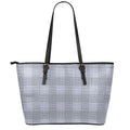 Navy Blue Prince of Wales Check Print Leather Tote Bag With Zipper
