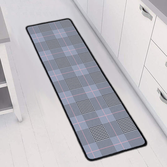 Navy Blue Prince of Wales Check Print Long Kitchen Mat