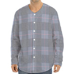 Navy Blue Prince of Wales Check Print Long Sleeve Baseball Jersey