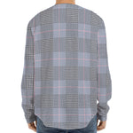 Navy Blue Prince of Wales Check Print Long Sleeve Baseball Jersey