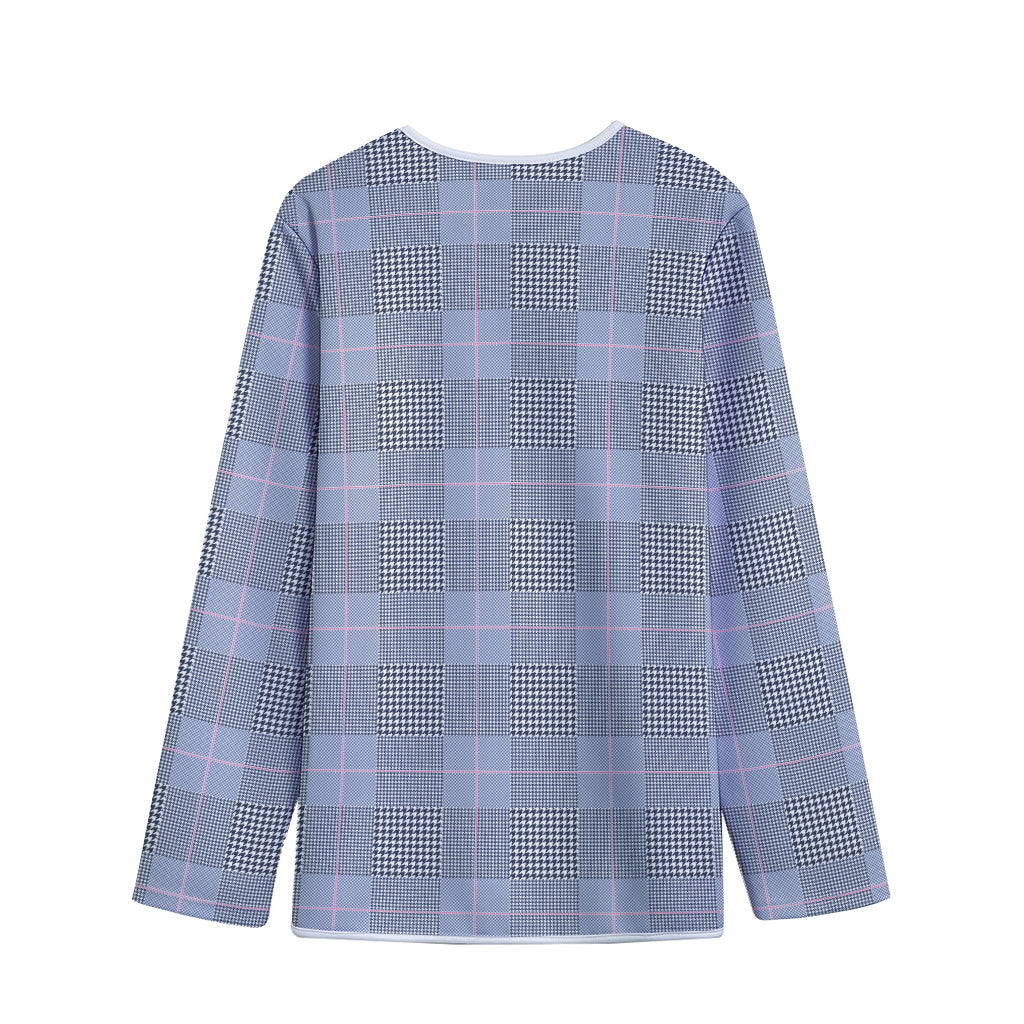 Navy Blue Prince of Wales Check Print Long Sleeve Short Coat