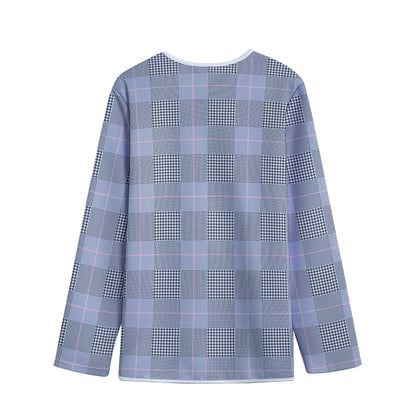 Navy Blue Prince of Wales Check Print Long Sleeve Short Coat