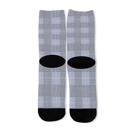 Navy Blue Prince of Wales Check Print Long Socks