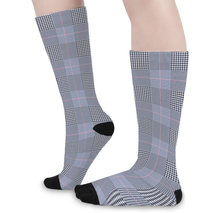 Navy Blue Prince of Wales Check Print Long Socks