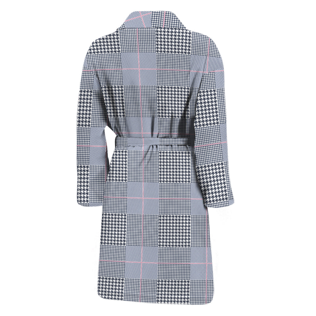 Navy Blue Prince of Wales Check Print Men's Bathrobe
