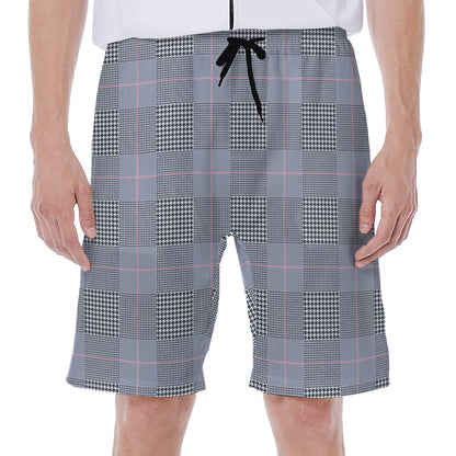 Navy Blue Prince of Wales Check Print Men's Beach Shorts
