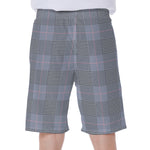 Navy Blue Prince of Wales Check Print Men's Beach Shorts