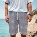 Navy Blue Prince of Wales Check Print Men's Cargo Shorts