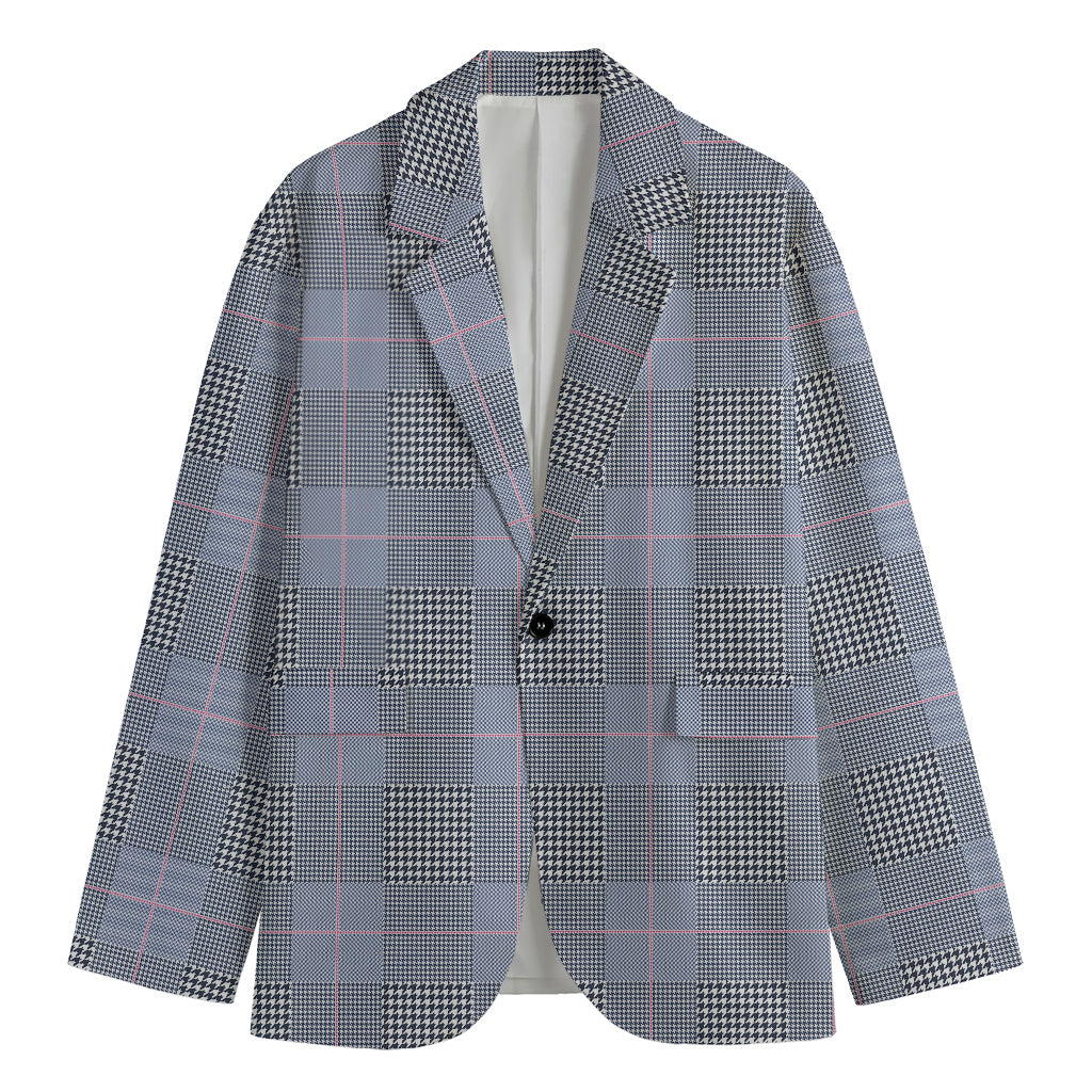Navy Blue Prince of Wales Check Print Men's Cotton Blazer