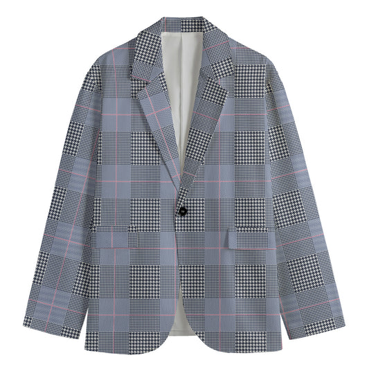 Navy Blue Prince of Wales Check Print Men's Cotton Blazer
