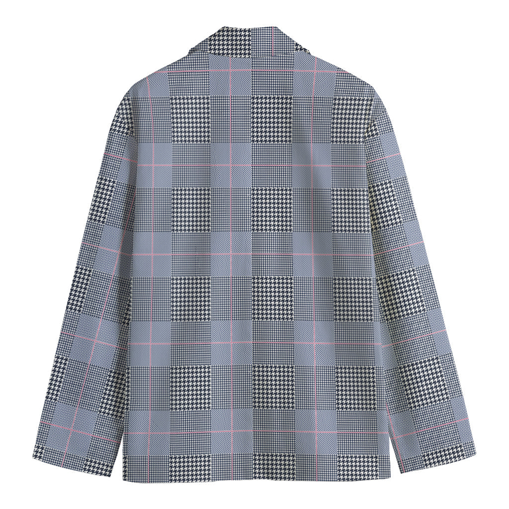 Navy Blue Prince of Wales Check Print Men's Cotton Blazer