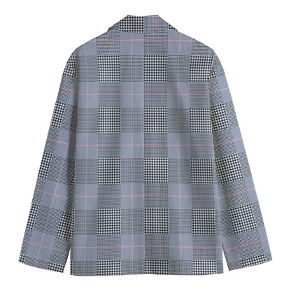 Navy Blue Prince of Wales Check Print Men's Cotton Blazer