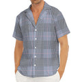 Navy Blue Prince of Wales Check Print Men's Deep V-Neck Shirt