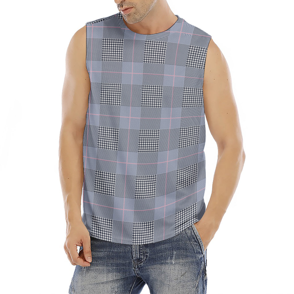 Navy Blue Prince of Wales Check Print Men's Fitness Tank Top