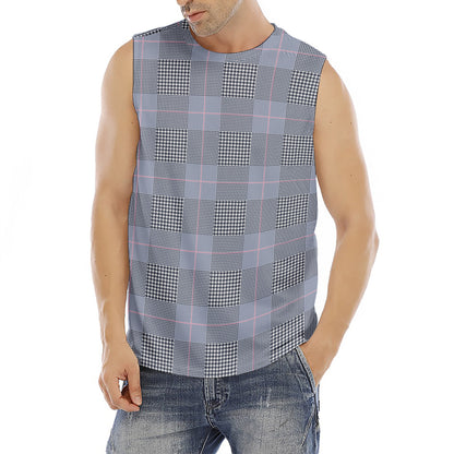 Navy Blue Prince of Wales Check Print Men's Fitness Tank Top