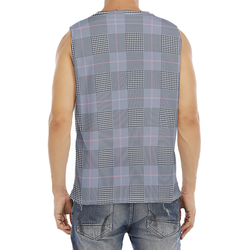 Navy Blue Prince of Wales Check Print Men's Fitness Tank Top