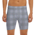 Navy Blue Prince of Wales Check Print Men's Long Boxer Briefs