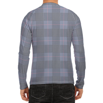Navy Blue Prince of Wales Check Print Men's Long Sleeve Rash Guard