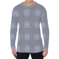 Navy Blue Prince of Wales Check Print Men's Long Sleeve T-Shirt