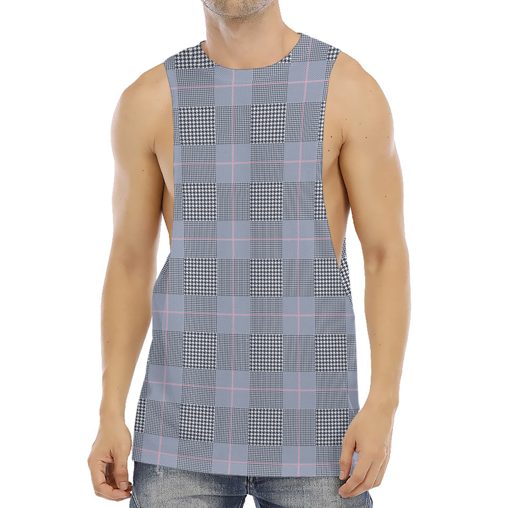 Navy Blue Prince of Wales Check Print Men's Muscle Tank Top