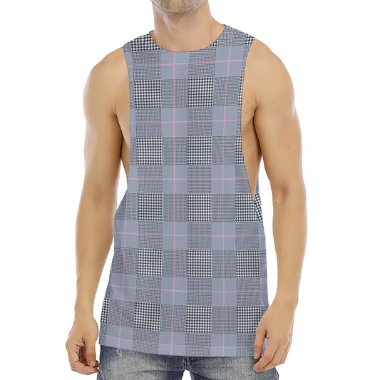 Navy Blue Prince of Wales Check Print Men's Muscle Tank Top