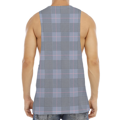 Navy Blue Prince of Wales Check Print Men's Muscle Tank Top