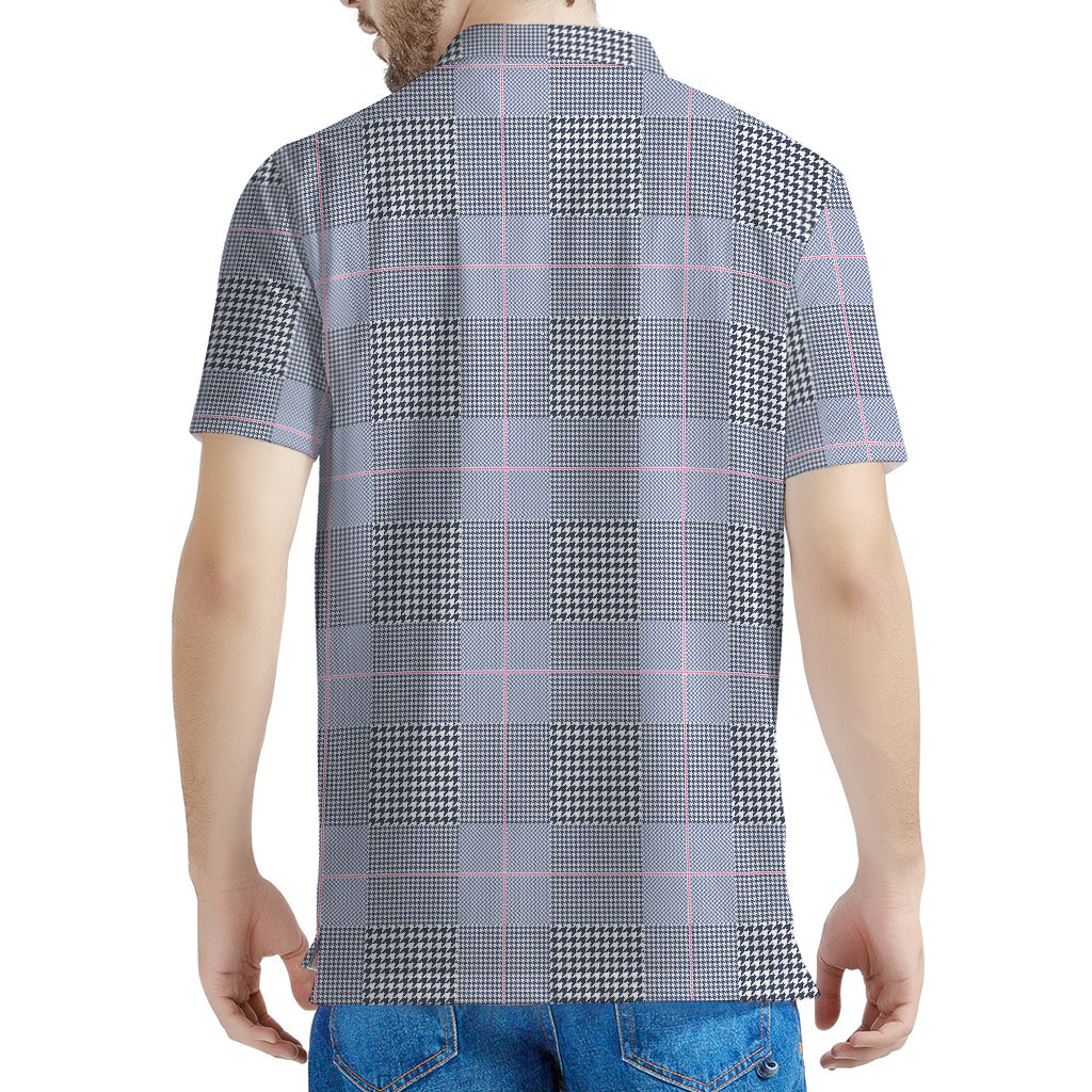Navy Blue Prince of Wales Check Print Men's Polo Shirt
