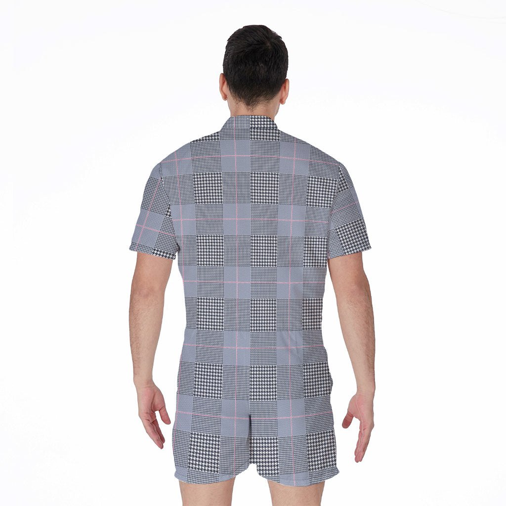 Navy Blue Prince of Wales Check Print Men's Rompers
