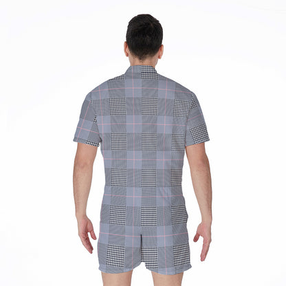 Navy Blue Prince of Wales Check Print Men's Rompers