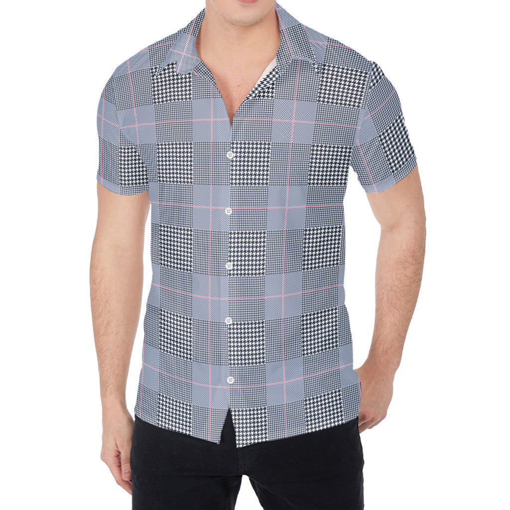 Navy Blue Prince of Wales Check Print Men's Shirt
