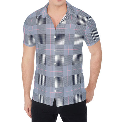 Navy Blue Prince of Wales Check Print Men's Shirt