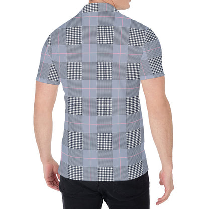 Navy Blue Prince of Wales Check Print Men's Shirt
