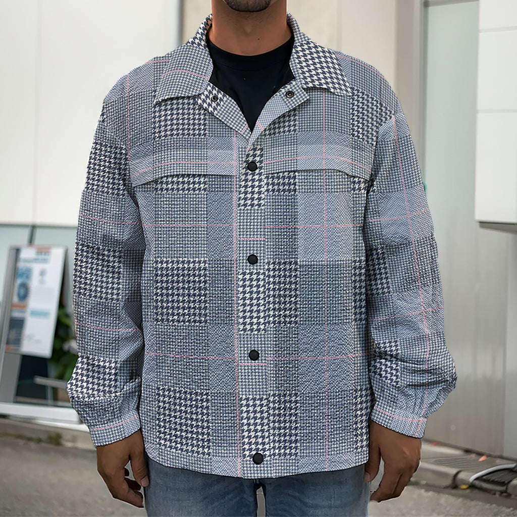 Navy Blue Prince of Wales Check Print Men's Shirt Jacket