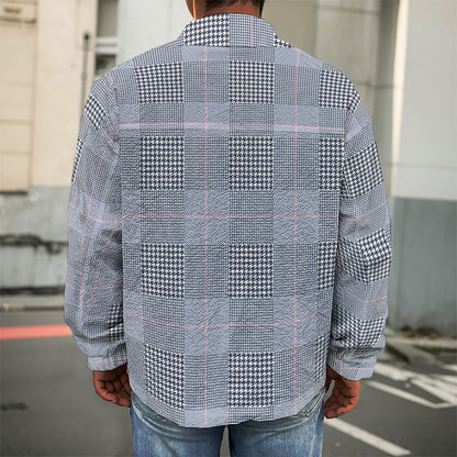 Navy Blue Prince of Wales Check Print Men's Shirt Jacket