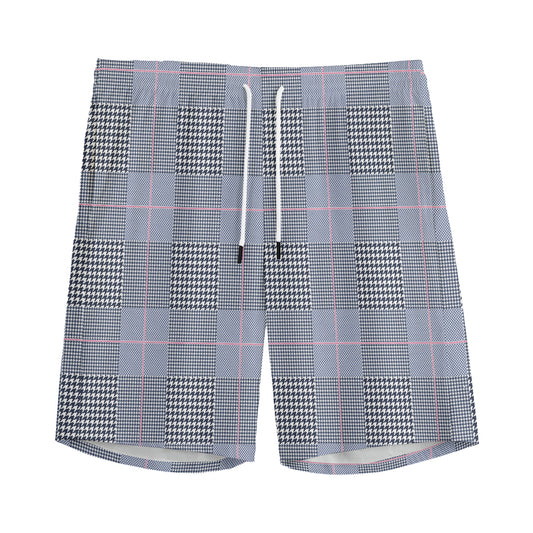 Navy Blue Prince of Wales Check Print Men's Sports Shorts