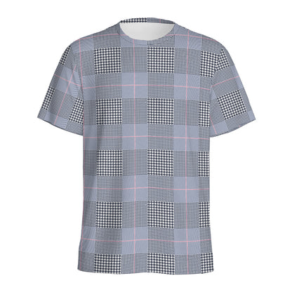 Navy Blue Prince of Wales Check Print Men's Sports T-Shirt