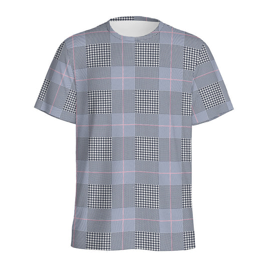 Navy Blue Prince of Wales Check Print Men's Sports T-Shirt
