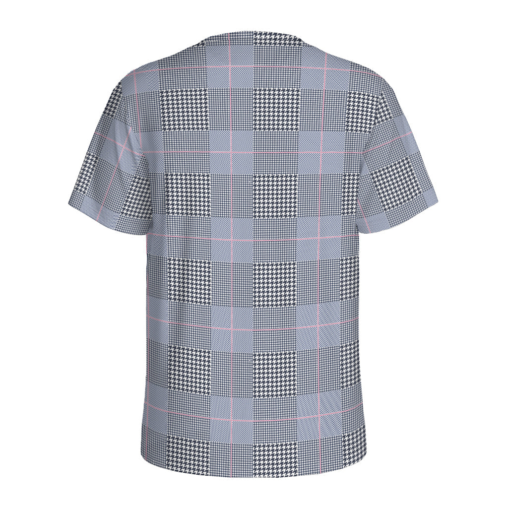 Navy Blue Prince of Wales Check Print Men's Sports T-Shirt