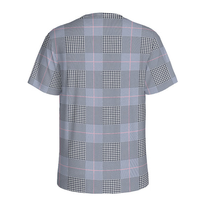 Navy Blue Prince of Wales Check Print Men's Sports T-Shirt