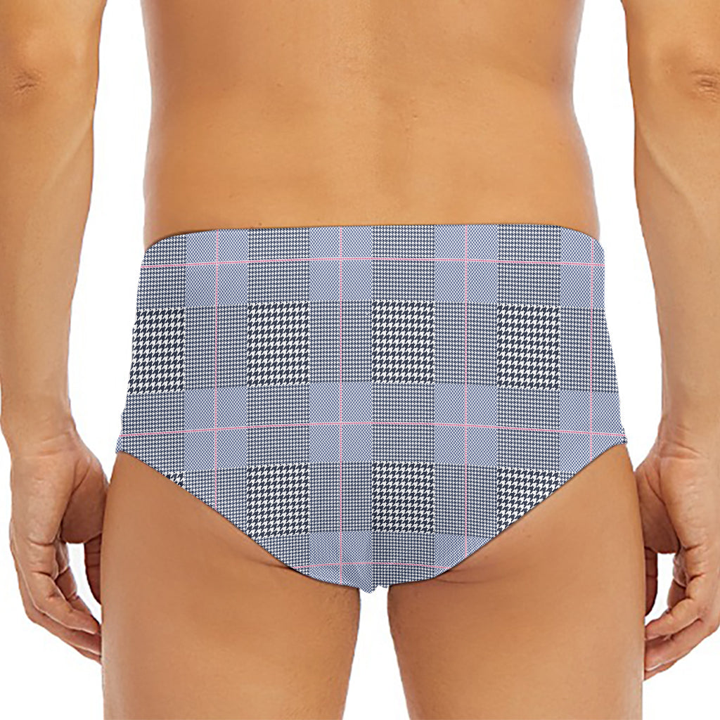 Navy Blue Prince of Wales Check Print Men's Triangle Swim Briefs
