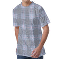 Navy Blue Prince of Wales Check Print Men's Velvet T-Shirt