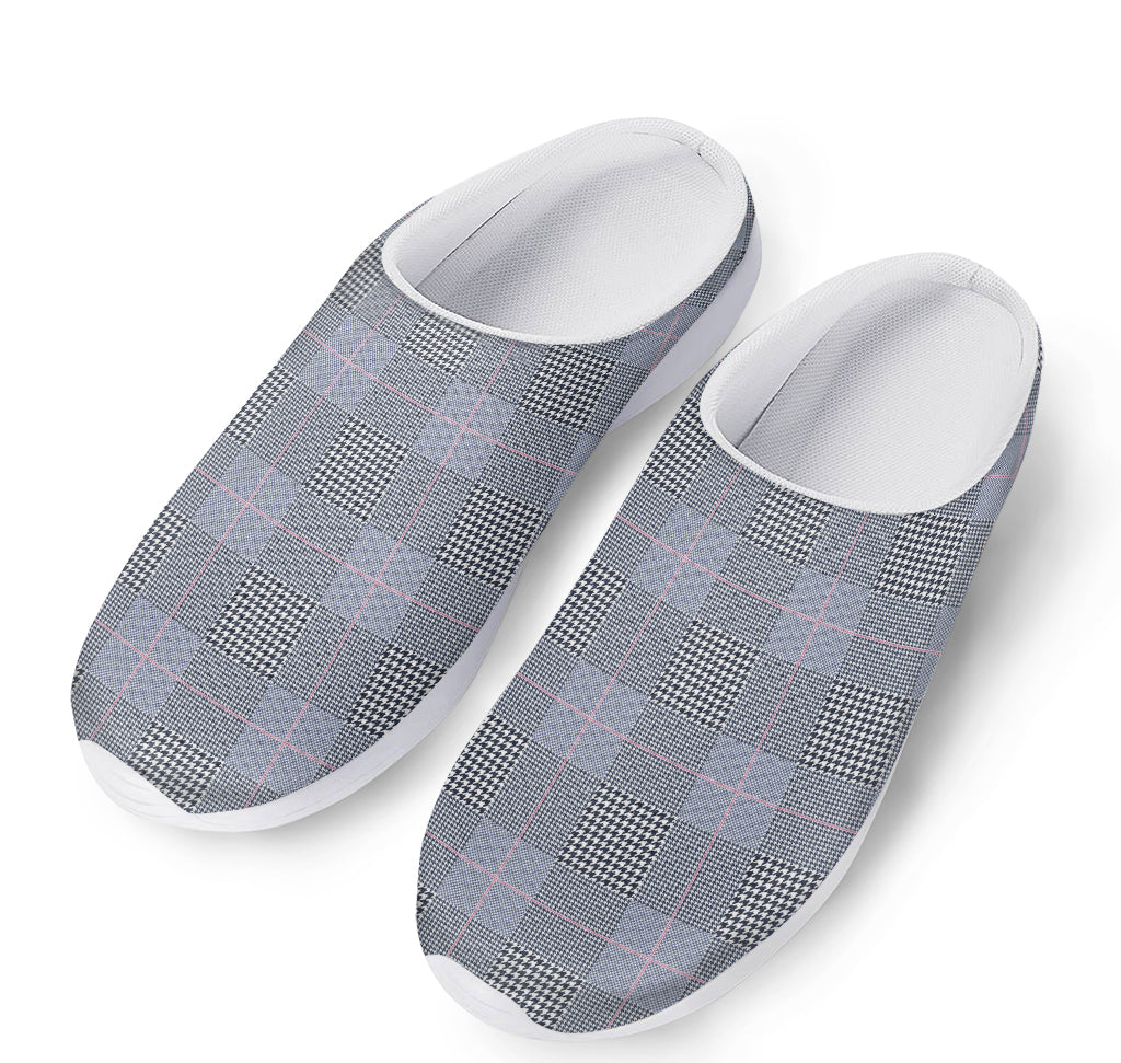 Navy Blue Prince of Wales Check Print Mesh Casual Shoes