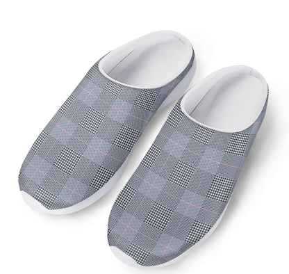 Navy Blue Prince of Wales Check Print Mesh Casual Shoes